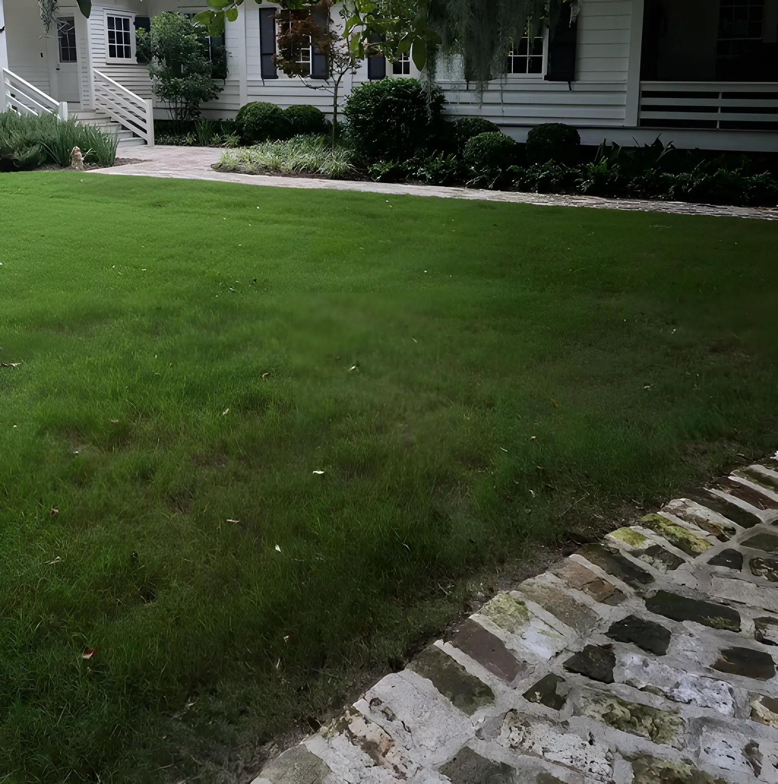 Established lawn with brick edging in Awendaw, SC