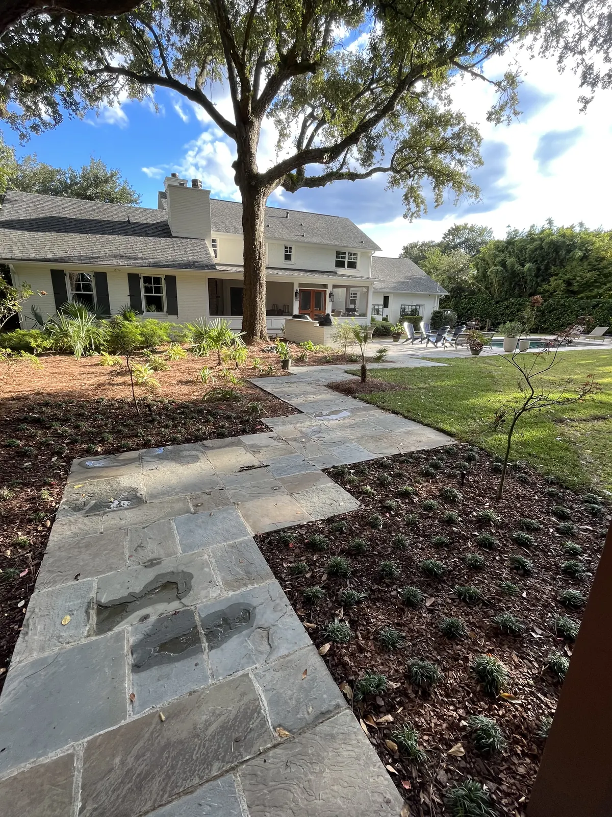 Bluestone path japanese maple plantings by Cramers Landscaping, Charleston area