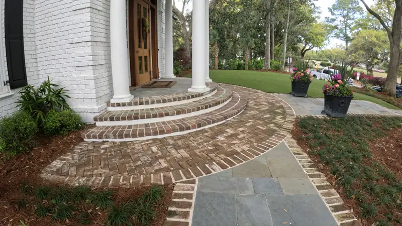 Brick steps front entryway landscaping in Charleston, SC