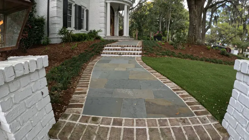 Front porch stone steps landscaping in Charleston, SC