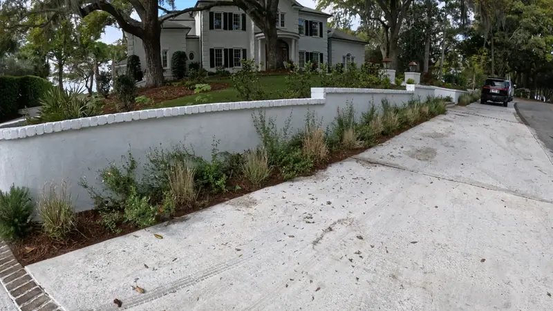 Residential driveway retaining wall landscaping in Charleston, SC