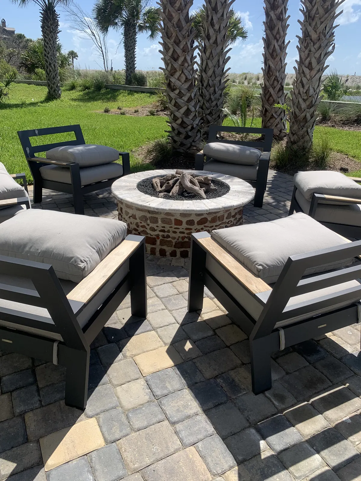 Backyard fire pit paver patio in Edisto, SC