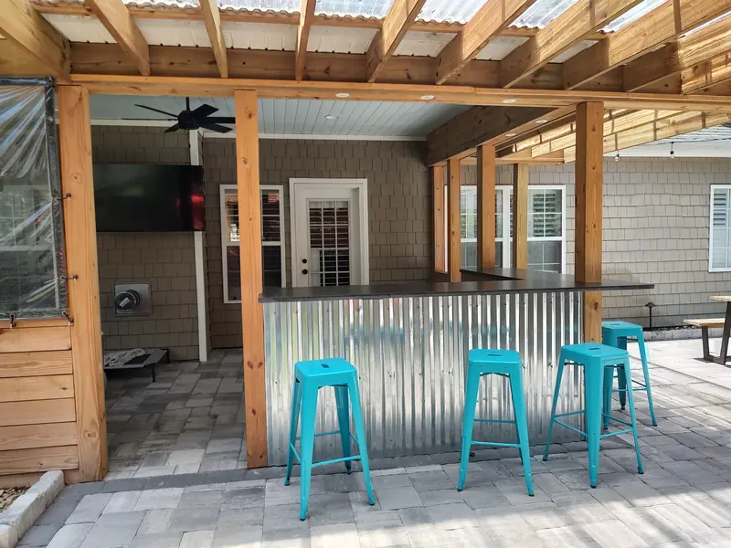 Outdoor kitchen bar metal stools in James Island, SC