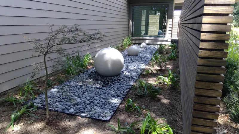 Modern zen garden water feature in Mount Pleasant, SC