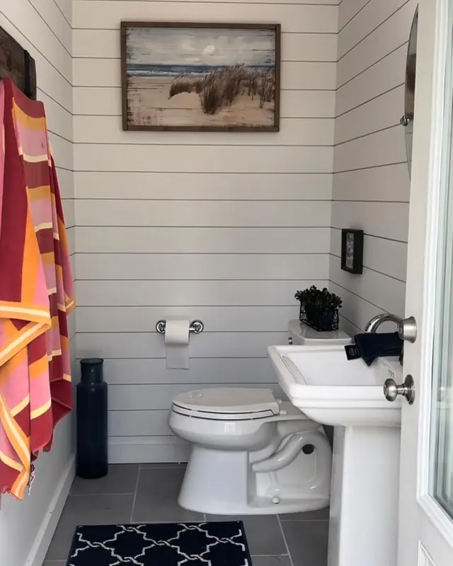 Pool pavilion bathroom shiplap in Mount Pleasant, SC