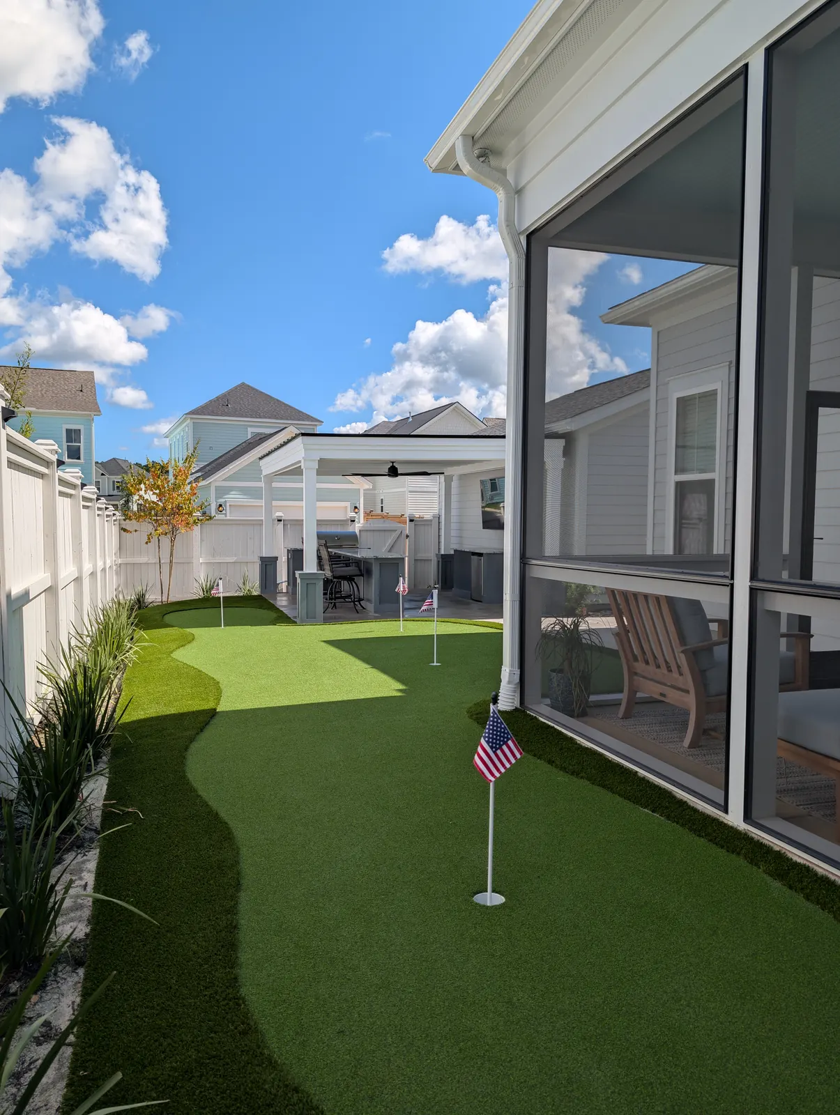Artificial turf putting green pergola kitchen in Summerville, SC
