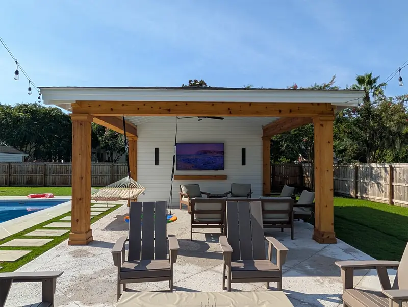 Backyard pool cabana with outdoor tv in West Ashley, SC Backyard pool cabana with outdoor TV in West Ashley, SC