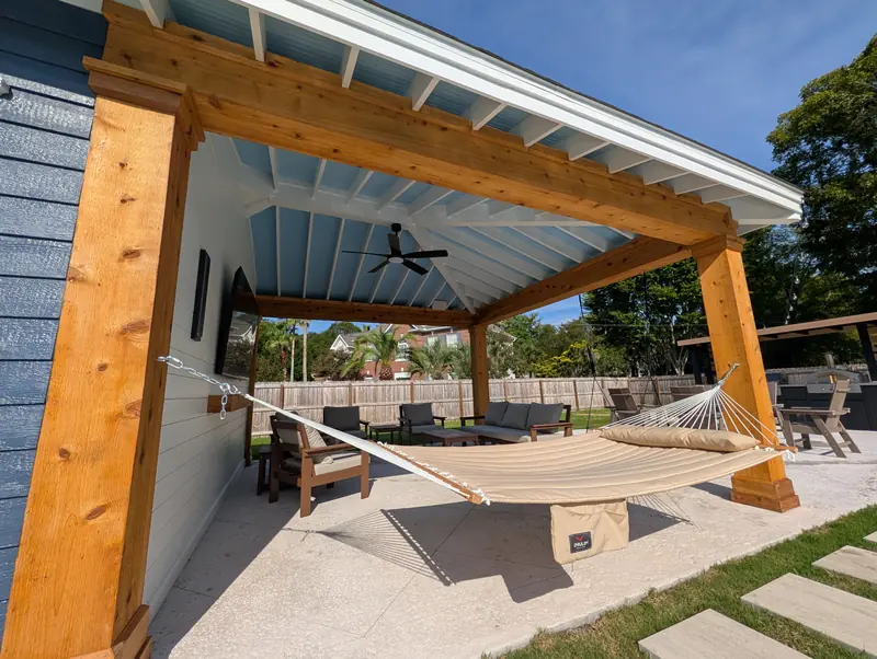 Covered pool pavilion hammock lounge in West Ashley, SC