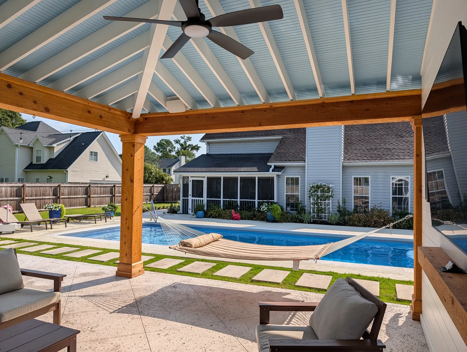 Inground swimming pool with stepping stone pavers in West Ashley, SC