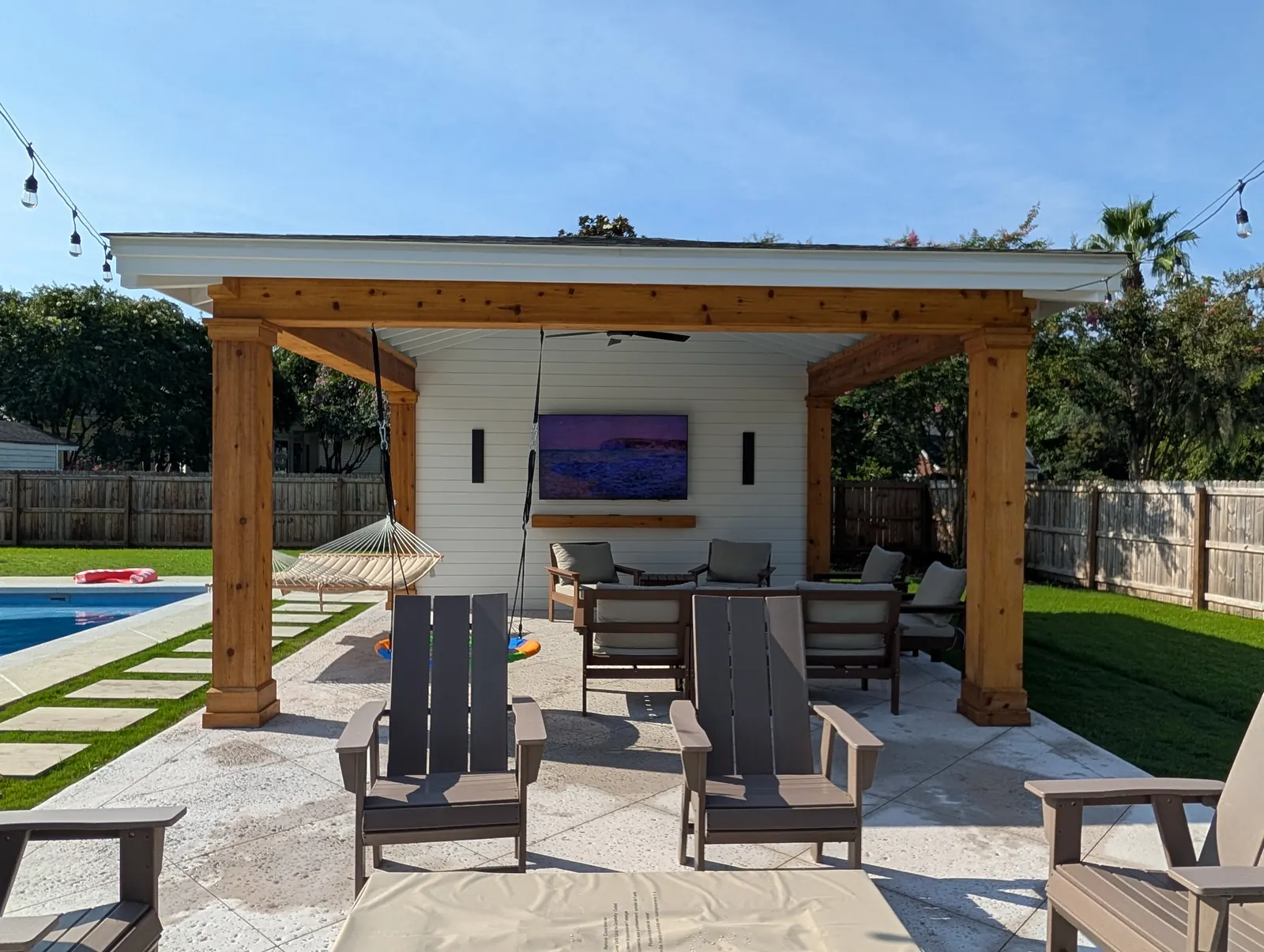 Outdoor living pool cabana lounge area in West Ashley, SC Outdoor living pool cabana lounge area in West Ashley, SC