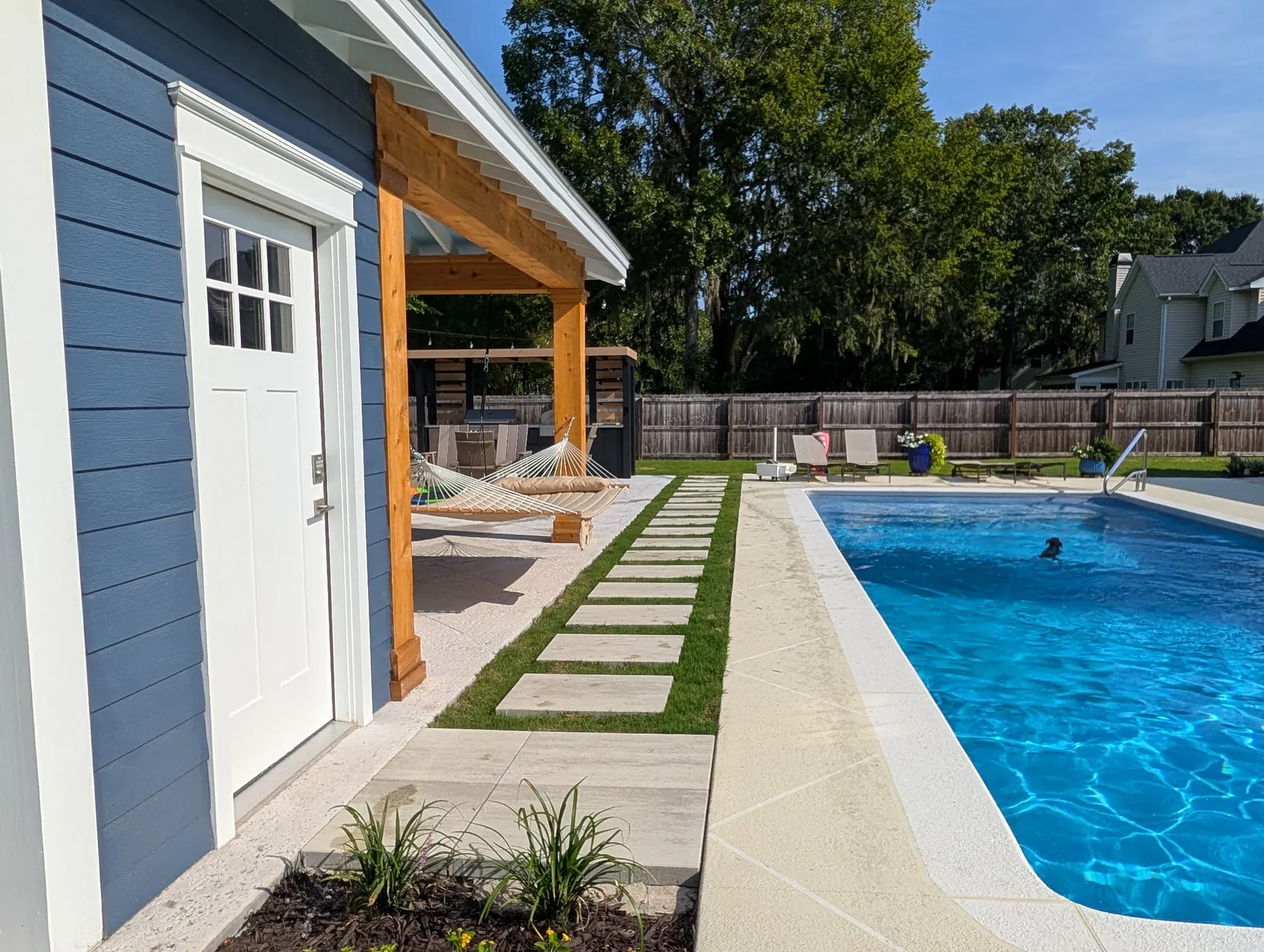 Pool cabana storage shed and walkway in West Ashley, SC