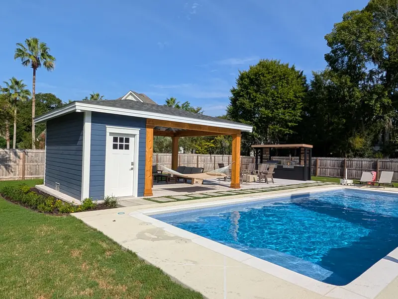 Swimming pool and covered patio cabana in West Ashley, SC