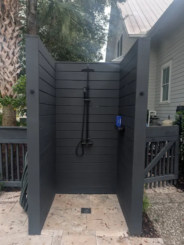 Outdoor shower painted Charleston green in Daniel Island, SC